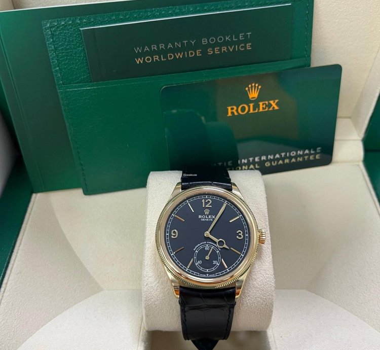 Rolex 1908 39mm Black Dial Leather Strap 52508