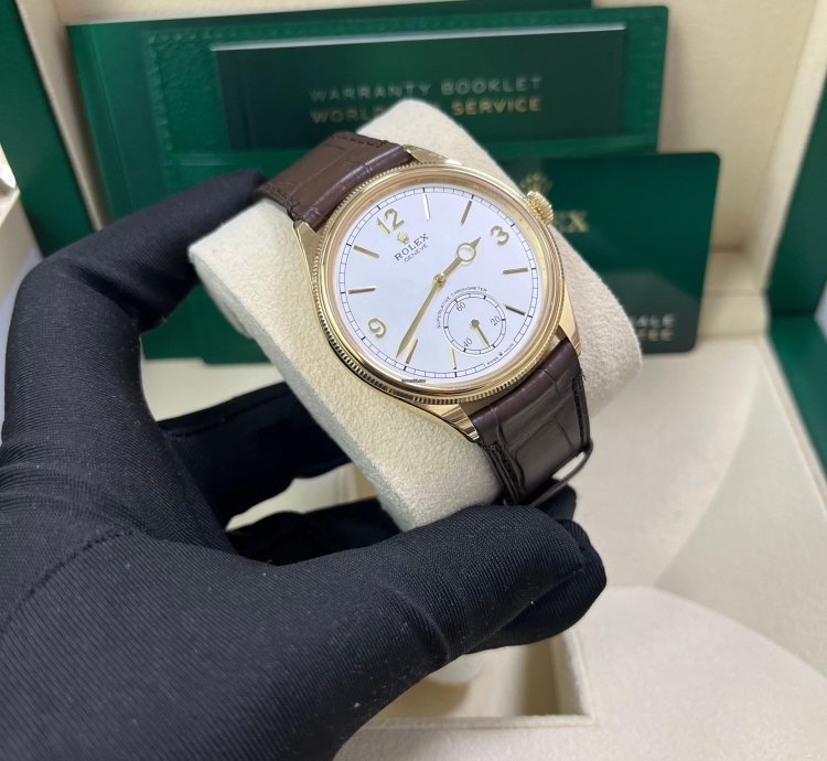 Rolex 1908 39mm White Dial Leather Strap 52508