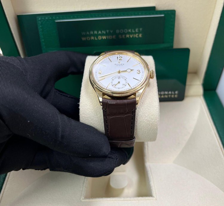 Rolex 1908 39mm White Dial Leather Strap 52508