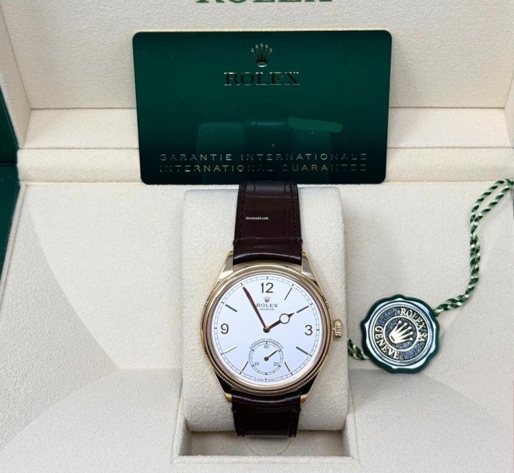 Rolex 1908 52508 Rolex Perpetual 1908 39mm Yellow Gold Divided White Arabic Dial Leather Strap