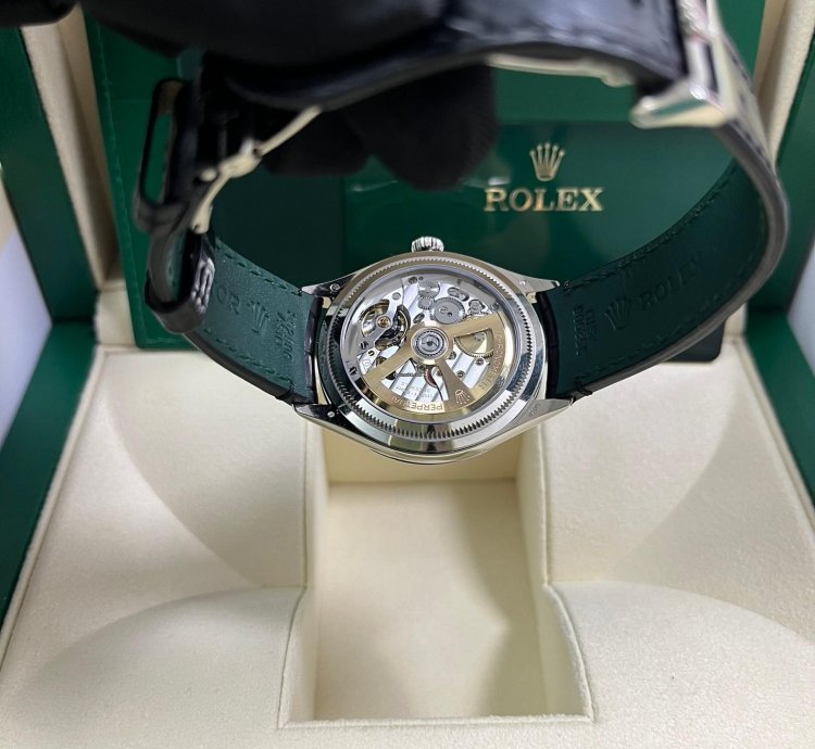 Rolex 1908 Domed And Fluted Bezel Black Index Arabic Dial Alligator Leather Strap 52509