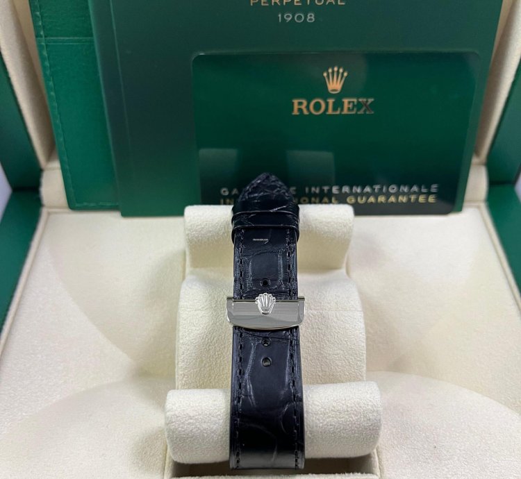 Rolex 1908 Domed And Fluted Bezel Black Index Arabic Dial Alligator Leather Strap 52509