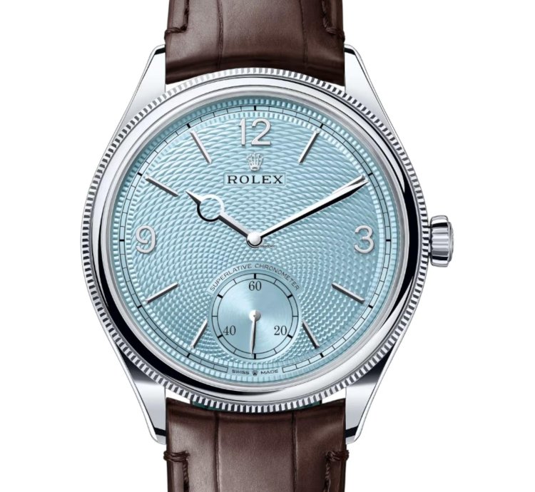 Rolex 1908 Ice Blue Dial 52506 Leather Strap Unworn Full Set