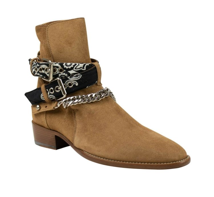 Brown Suede Bandana Buckle Ankle Boots Shoe Size 11 44
