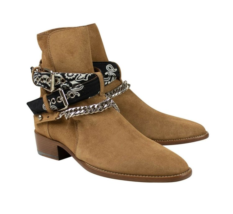Brown Suede Bandana Buckle Ankle Boots Shoe Size 11 44