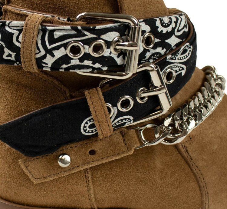 Brown Suede Bandana Buckle Ankle Boots Shoe Size 11 44