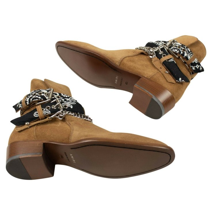 Brown Suede Bandana Buckle Ankle Boots Shoe Size 11 44