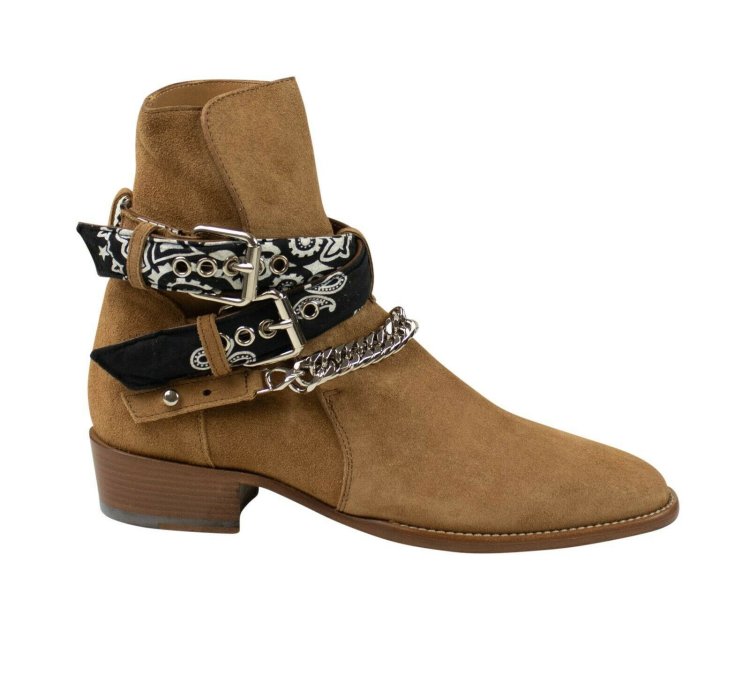 Brown Suede Bandana Buckle Ankle Boots Shoe Size 11 44
