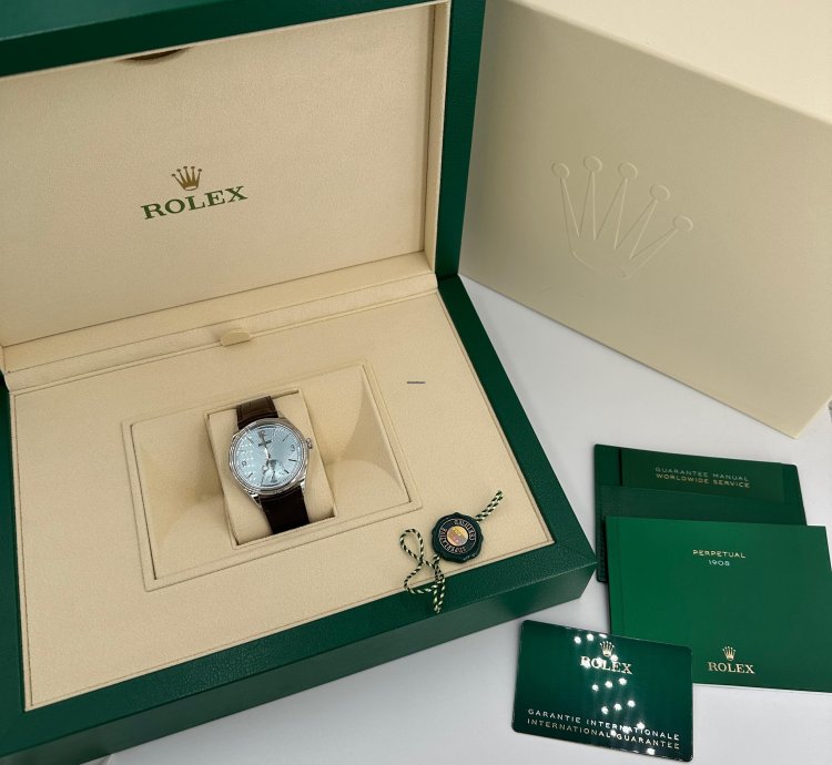 Rolex 1908 Ice Blue Dial Leather Strap M52506-0003 Ice Blue
