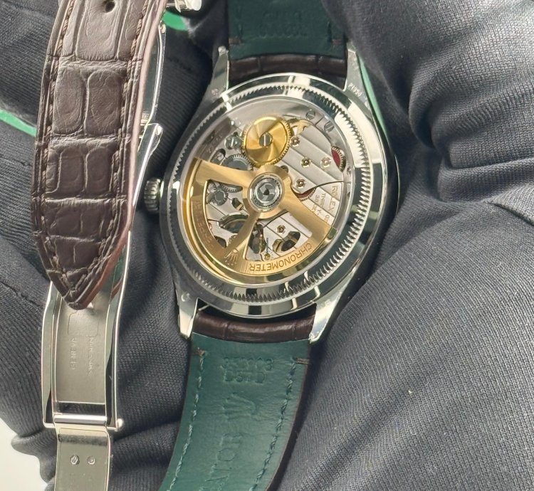 Rolex 1908 Ice Blue Dial Leather Strap Platinum