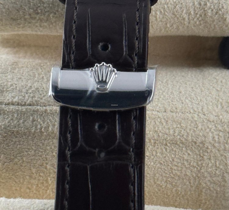 Rolex 1908 Ice Blue Dial Leather Strap Platinum
