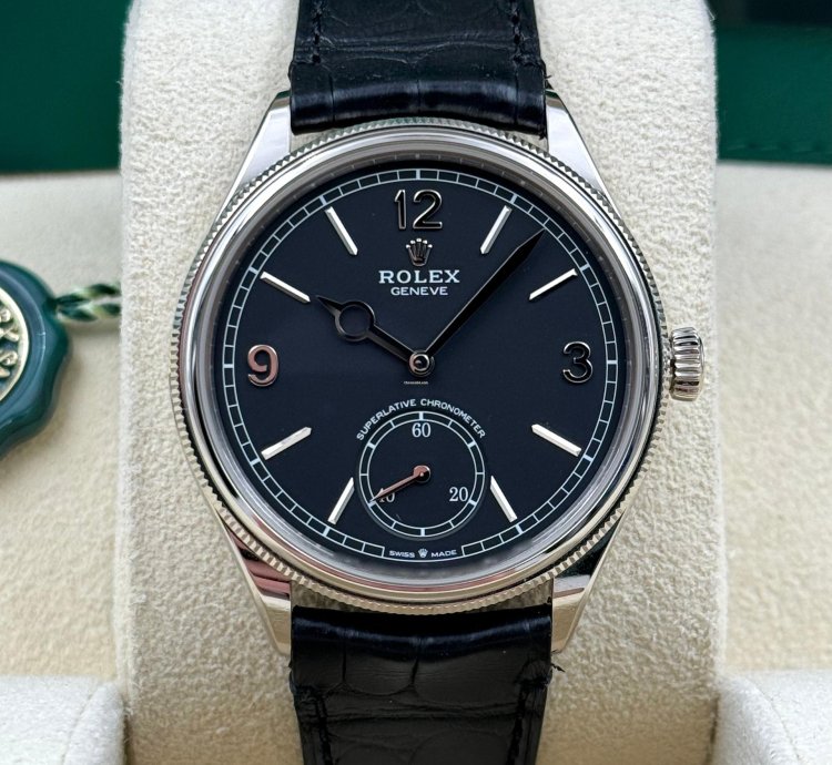 Rolex 1908 Unworn 1908 Black Dial White Gold Leather Strap 52509 Box Papers 2024