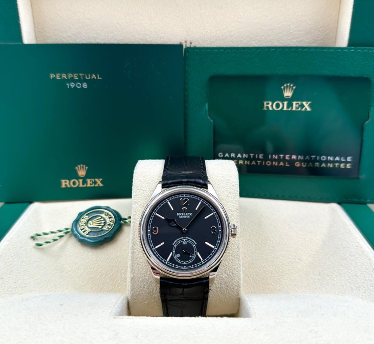 Rolex 1908 Unworn 1908 Black Dial White Gold Leather Strap 52509 Box Papers 2024