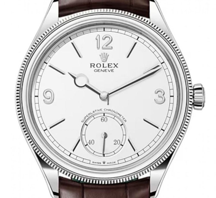 Rolex 1908 Unworn 1908 White Dial White Gold Brown Leather Strap 52509 Box Papers 2024
