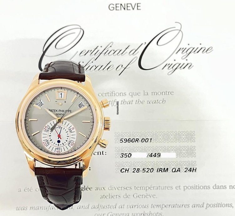 Patek Philippe Annual Calendar Chronograph 5960r-001 40mm Rose Gold With Brown Leather Watch Grey Dial 2010