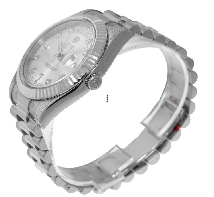 Rolex Day-date Ii 41mm New Old Stock White Gold Silver Diamond Dial Fluted Bezel 218239