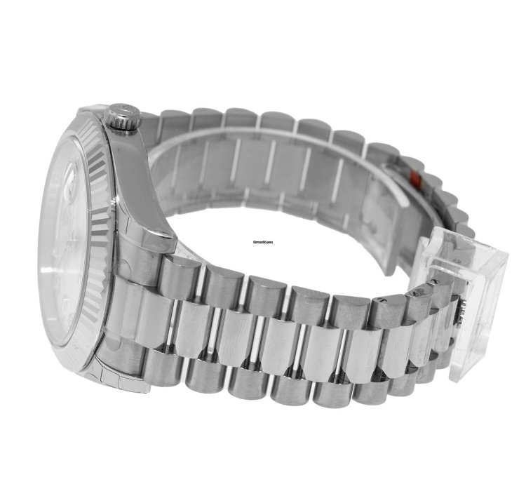 Rolex Day-date Ii 41mm New Old Stock White Gold Silver Diamond Dial Fluted Bezel 218239