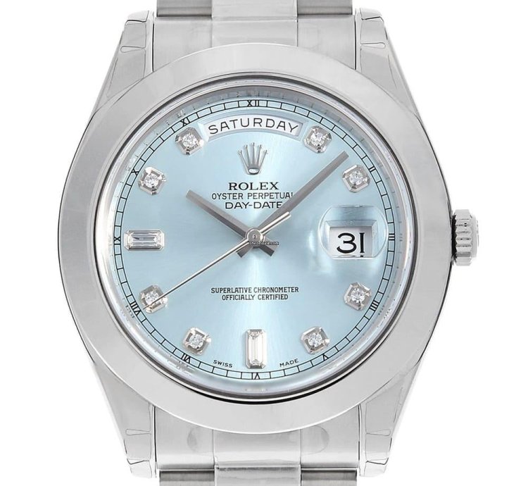 Rolex Day-date Ii 8p Diamond 2p Baguette Diamond 218206a Ice Blue Random Number Unused Mens