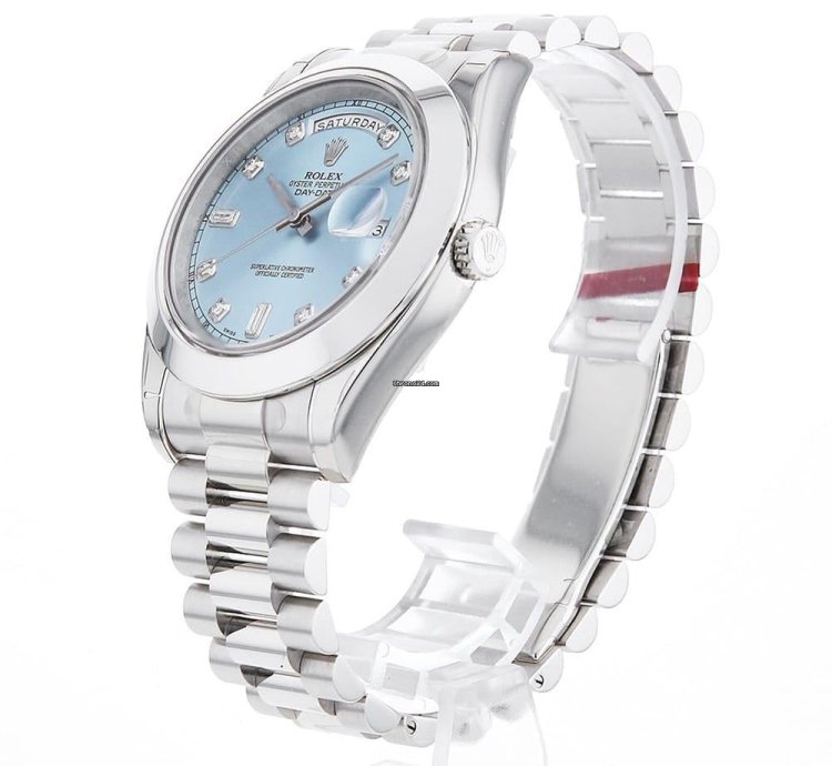 Rolex Day-date Ii 8p Diamond 2p Baguette Diamond 218206a Ice Blue Random Number Unused Mens