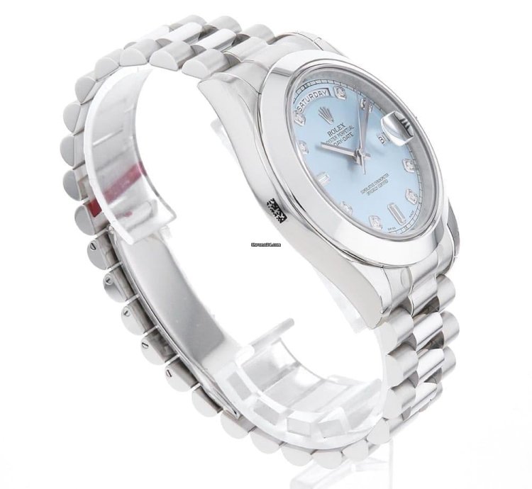 Rolex Day-date Ii 8p Diamond 2p Baguette Diamond 218206a Ice Blue Random Number Unused Mens