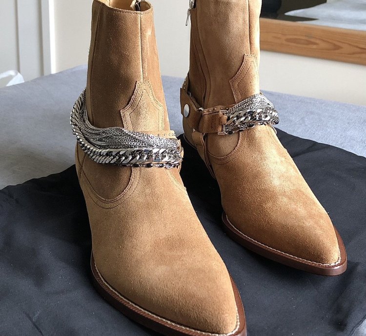 Chain Tan Suede Western Boots