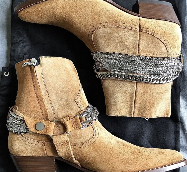 Chain Tan Suede Western Boots