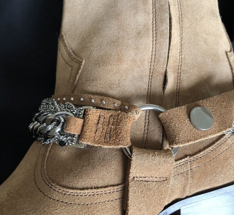 Chain Tan Suede Western Boots