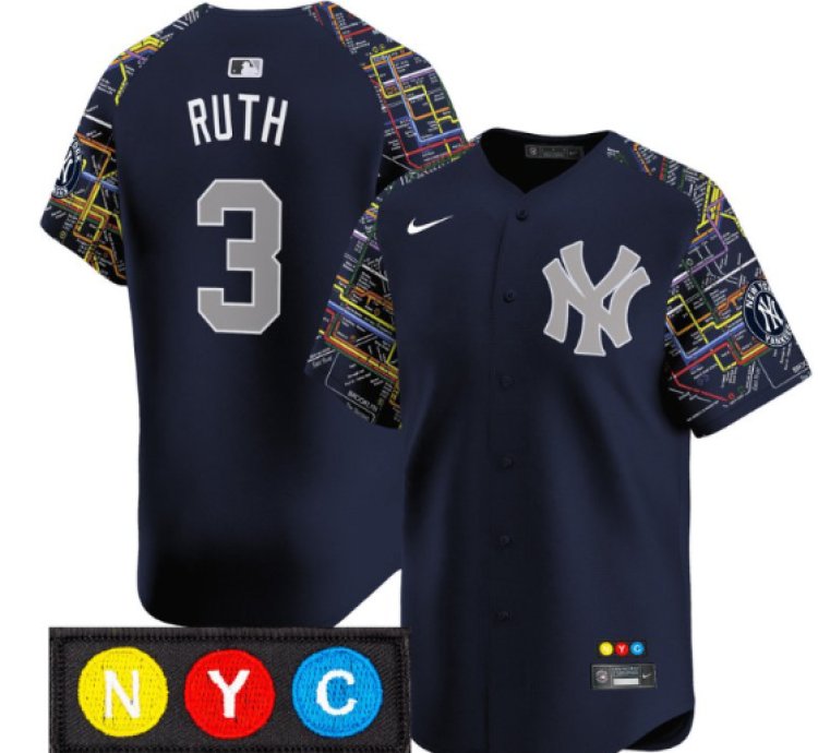 Babe Ruth Jersey 3 New York Yankees Subway Style Vapor Premier Limited Stitched