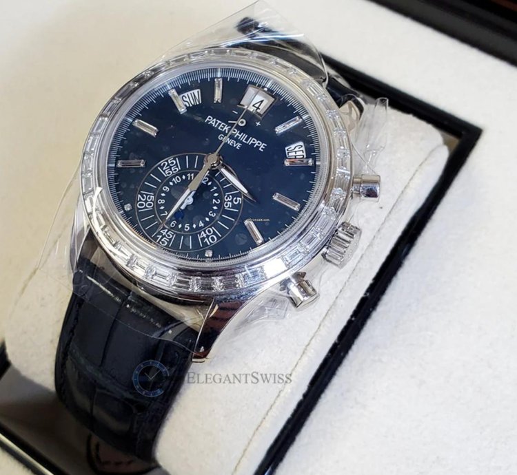 Patek Philippe Annual Calendar Chronograph 5961p 001 Complications Blue Baguette Diamond Platinum Box Papers