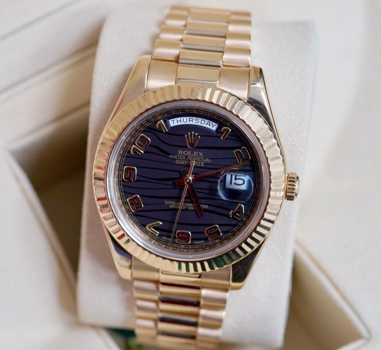 Rolex Day-date Ii Black Wave Dial