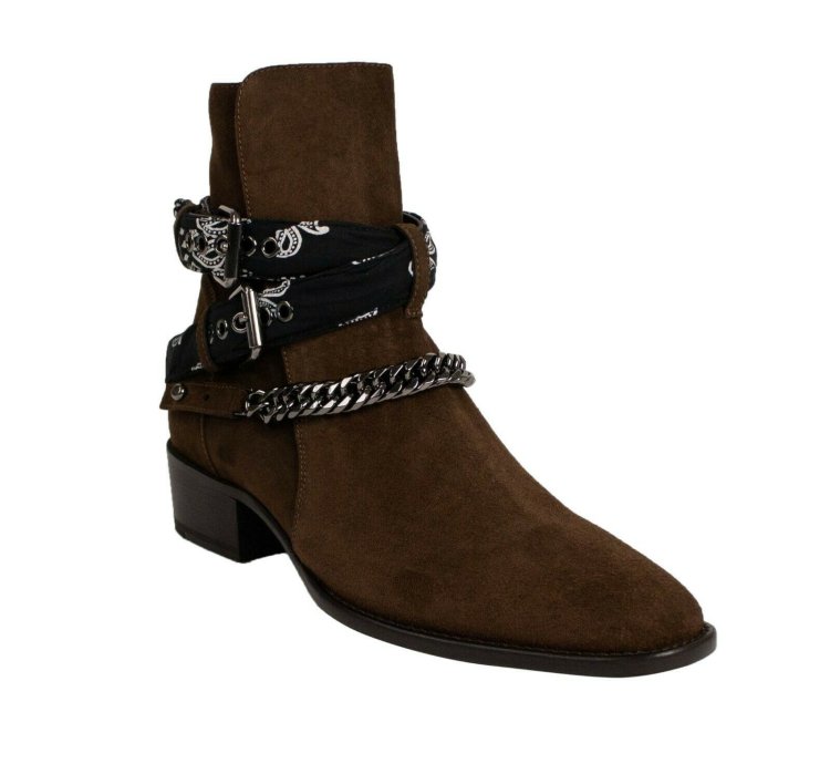 Chocolate Brown Suedebandana Buckle Ankleboots Shoe Size 12