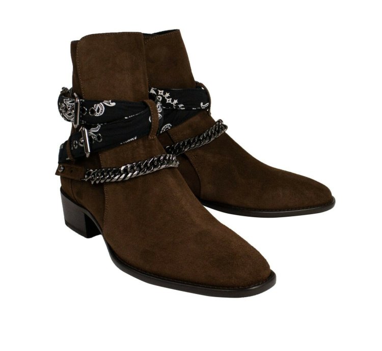 Chocolate Brown Suedebandana Buckle Ankleboots Shoe Size 12