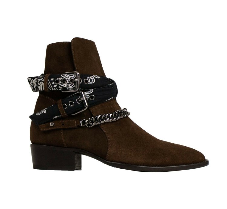 Chocolate Brown Suedebandana Buckle Ankleboots Shoe Size 12