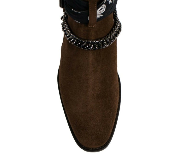 Chocolate Brown Suedebandana Buckle Ankleboots Shoe Size 12