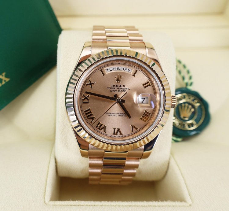 Rolex Day-date Ii Presidential 41mm Rose Gold Pink Roman Dial Presidential Bracelet 218235