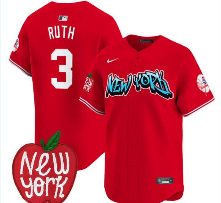 Babe Ruth Jersey 3 New York Yankees Apple Patch Vapor Premier Limited Stitched Red