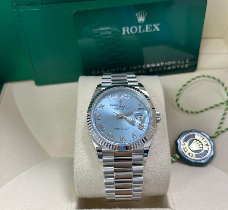 Rolex Day-date Platinum Ice Blue Roman Dial President Bracelet 128236
