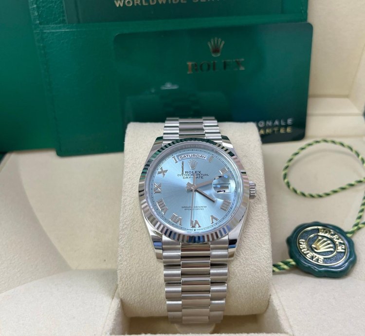 Rolex Day-date Platinum Ice Blue Roman Dial President Bracelet 128236