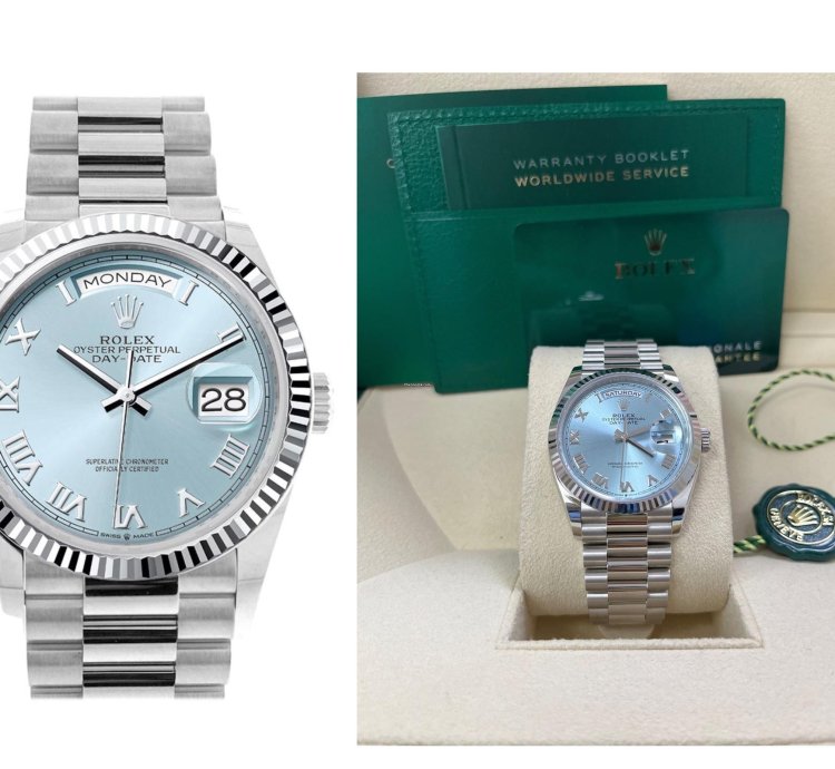 Rolex Day-date Platinum Ice Blue Roman Dial President Bracelet 128236