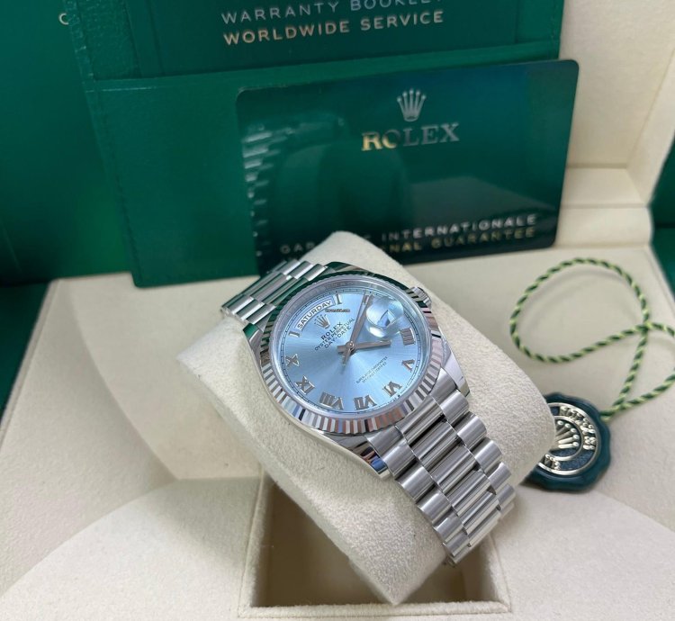 Rolex Day-date Platinum Ice Blue Roman Dial President Bracelet 128236