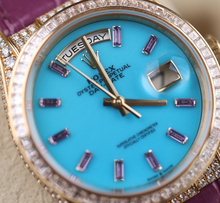 Rolex Day-date Purple Strap Blue Dial Factory Daydate Diamonds - 2023 - Lc100 - Neu Ungetragen - Fullse