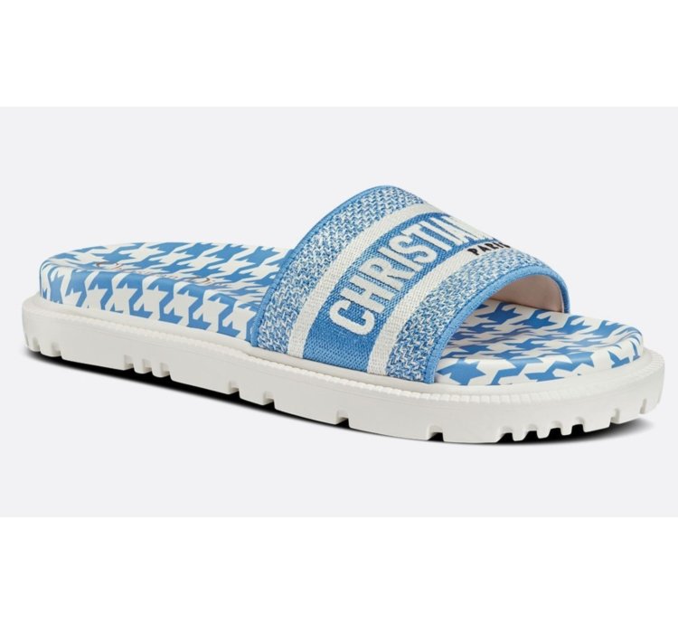 Christian Dior Dway Blue White Logo Houndstooth Slide