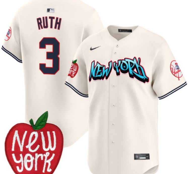 Babe Ruth Jersey 3 New York Yankees Apple Patch Vapor Premier Limited Stitched Cream