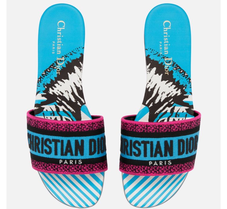 Christian Dior Dway Jungle Blue Embroidered Slide Sandal