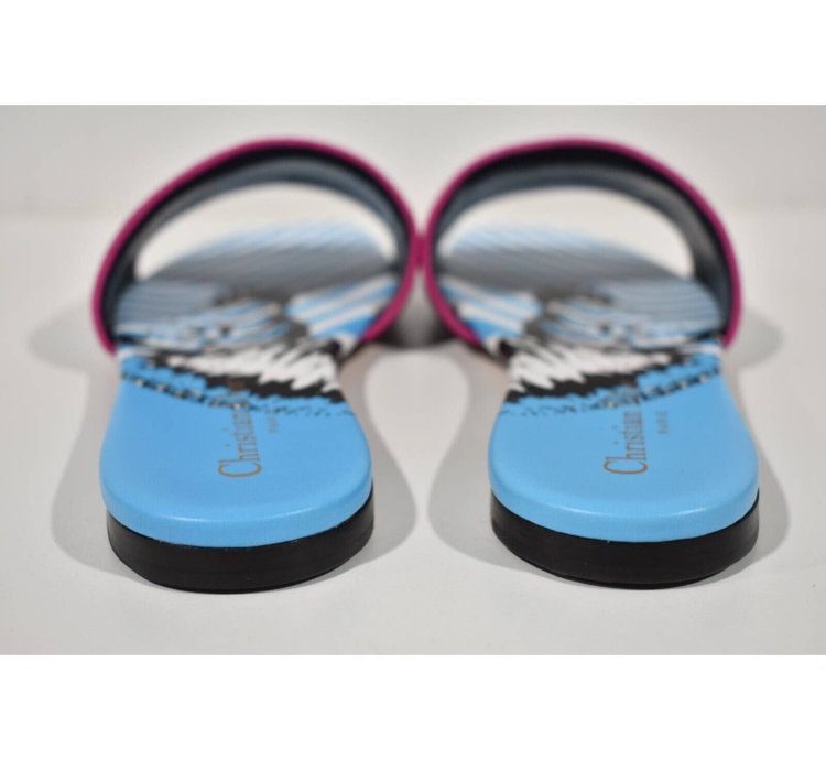 Christian Dior Dway Jungle Blue Embroidered Slide Sandal