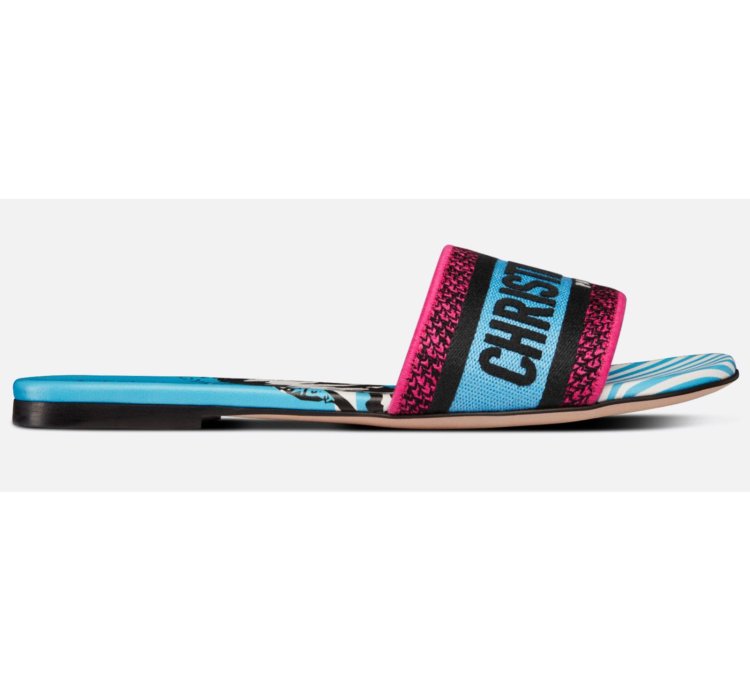 Christian Dior Dway Jungle Blue Embroidered Slide Sandal