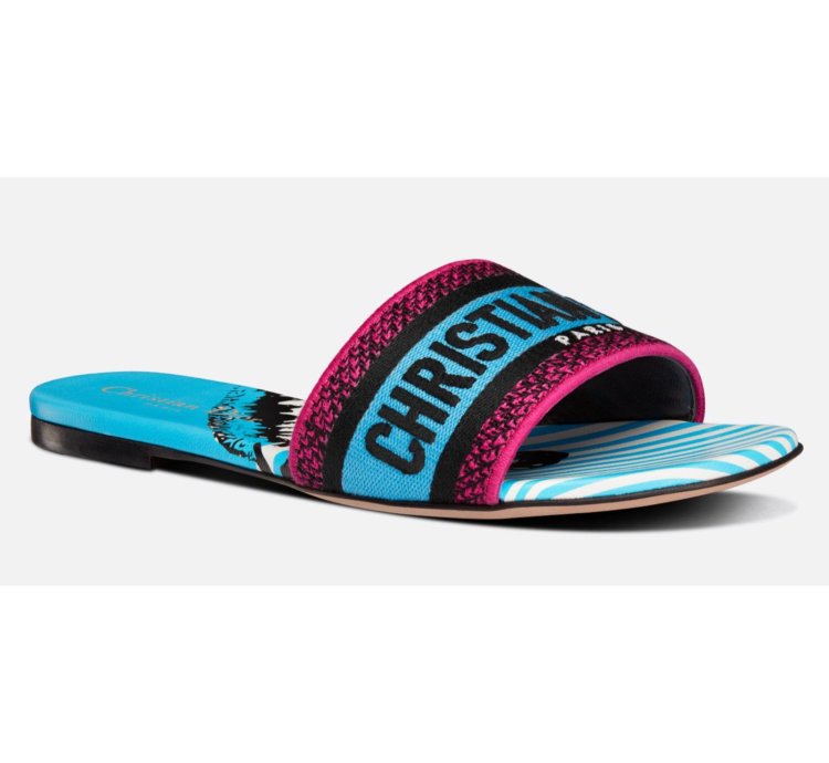 Christian Dior Dway Jungle Blue Embroidered Slide Sandal