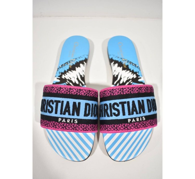 Christian Dior Dway Jungle Blue Embroidered Slide Sandal