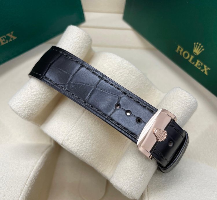 Rolex Cellini Moonphase New Cellini Moonphase 18k Rose Gold 39mm White Dial On Black Leather Strap