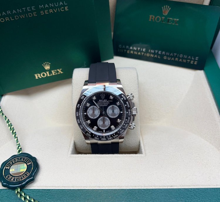 Rolex Daytona 2025 New Daytona White Gold Black Diamond Oysterflex